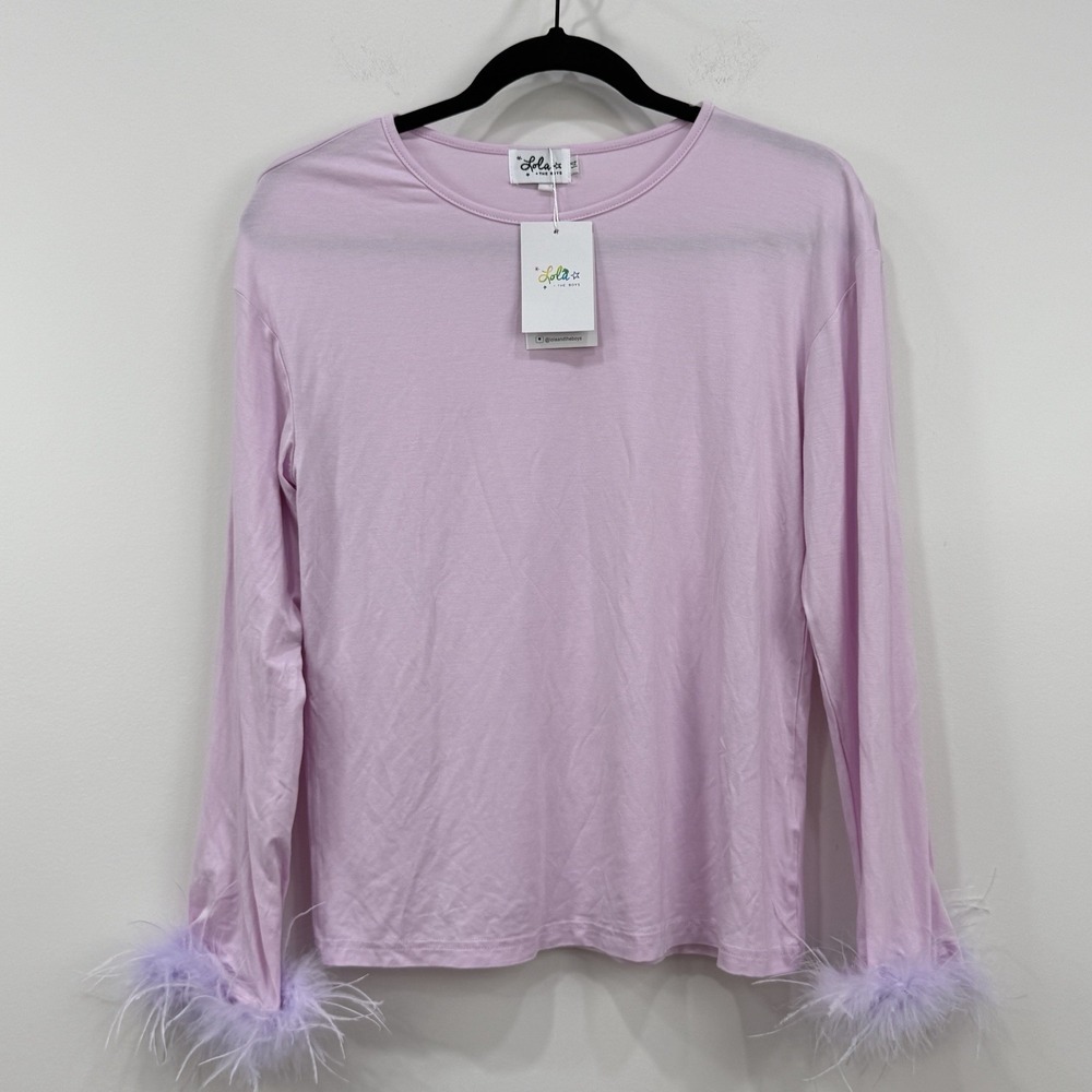 Lola + The Boys Pretty Feather Top 14 NWT Whimsical Long Sleeve Glam Bamboo
